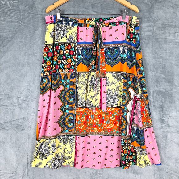 Womens Skirt XL Patchwork Boho Peasant Bandana Hippie Floral Midi Festival Fairy - Picture 1 of 8